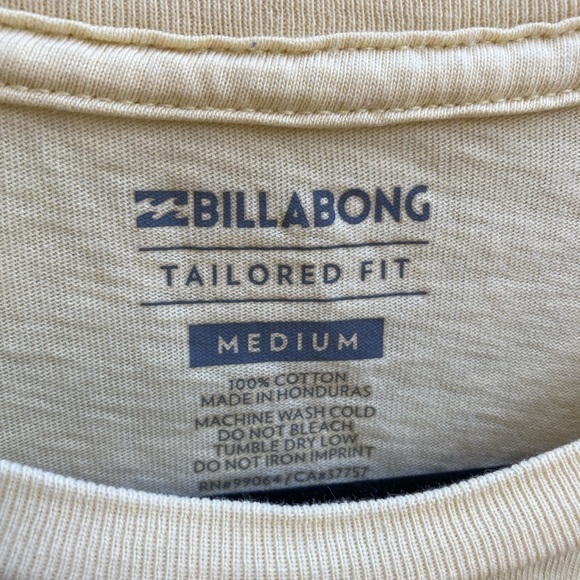 Men's Billabong T-Shirt Yellow Logo M Cotton Surf Stretch Beach Palm Double Side - Picture 9 of 11